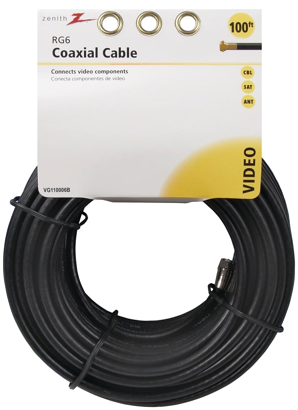 Zenith 100' RG6 Black Coaxial Cable