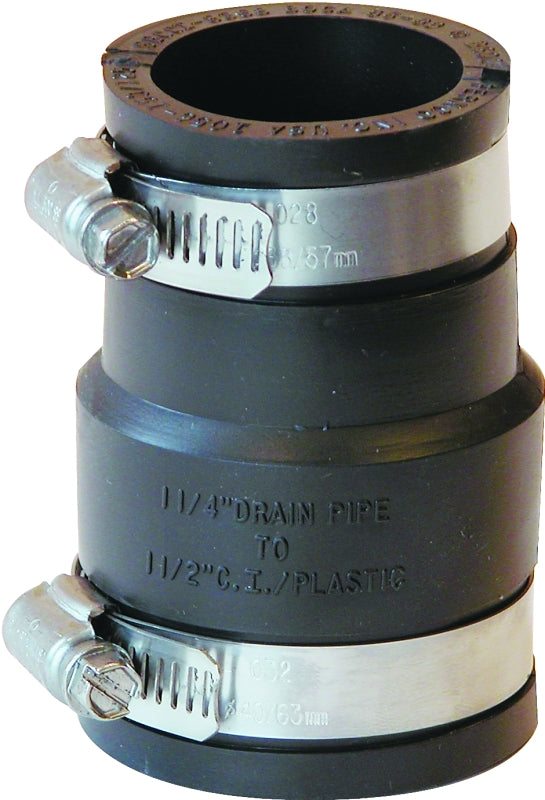 Fernco P1056-150/125 Flexible PVC Pipe Coupling Cast Iron, Plastic or Steel Plumbing Connections, 1-1/2" x 1-1/4", Black