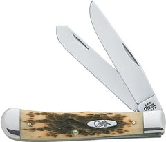 Case XX WR Pocket Knife Trapper With Genuine Bone Handle, Carbon Steel Blade(s), Length Closed: 4 1/8 Inches (Amber Bone)