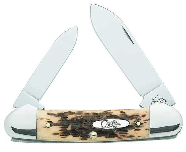 Case WR XX Pocket Knife Amber Jigged Bone Canoe Cv Item #263 - (62131 Cv) - Length Closed: 3 5/8 Inches 00263