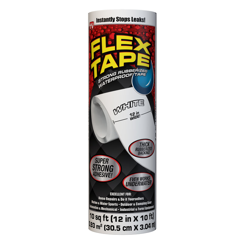 Flex Tape, 12 in x 10 ft, White, Original Thick Flexible Rubberized Waterproof Tape - Seal and Patch Leaks, Works Underwater, Indoor Outdoor Projects - Home RV Roof Plumbing and Pool Repairs
