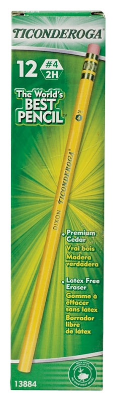 Ticonderoga Wood-Cased Pencils, Unsharpened, #4 2H Extra Hard, Yellow, 12 Count 13884