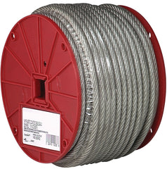 Campbell Galvanized Steel Wire Rope, Vinyl Coated, 7x7 Strand Core, 3/32" Bare OD, 3/16" Coated OD, 250' Length, 184 lbs Breaking Strength 700-0397
