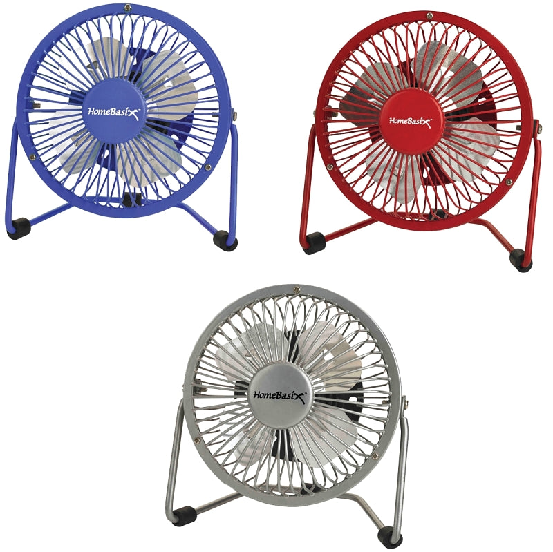 Homebasix Fan Mini W/Usb4In Red/Blu/Slvr FE-20