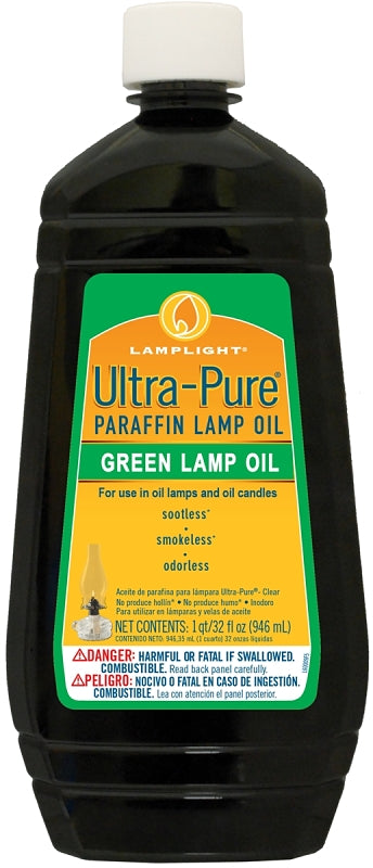 Lamplight ¼ Gallon (32 oz) Ultra-Pure Lamp Oil Green - Liquid Paraffin Oil for Indoor use, sootless, smokeless and odorless, Emergency kit Green