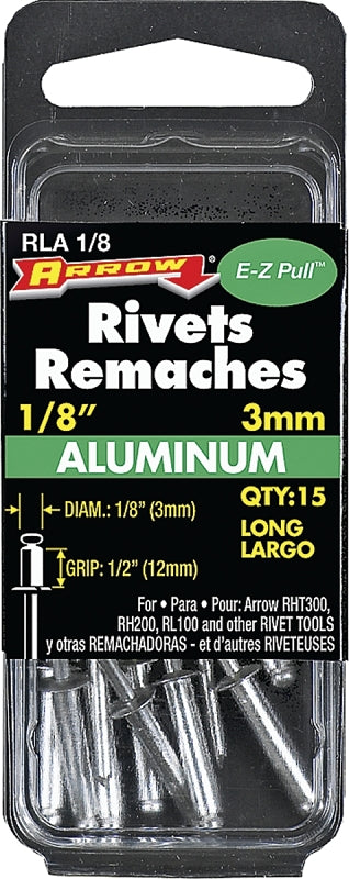 Arrow RLA1/8 Long Aluminum 1/8-Inch Rivets, 15-Count