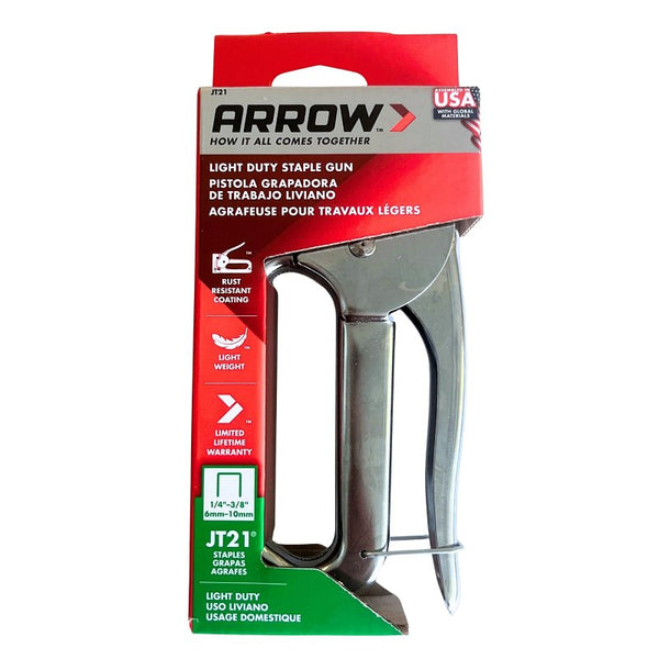 Arrow JT21CM Professional Light Duty Staple Gun for Upholstery, Crafts, Office, Fits 1/4", 5/16", or 3/8" Staples