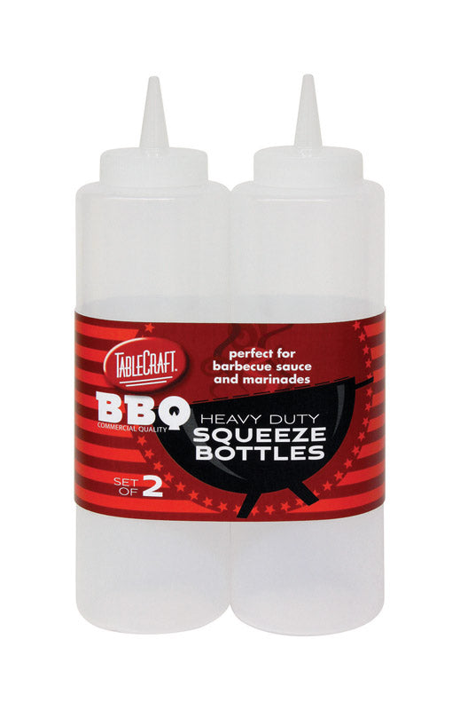 Tablecraft 12 oz Clear Heavy Duty Squeeze Bottle (2 Pack) BBQ112C-1
