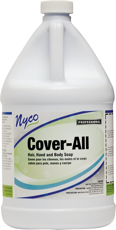 Nyco"Cover-All" Hair, Hand and Body Soap - 128 oz - White, Creamy, Luxurious Liquid Hand Soap - pH Balanced and Mild on Skin - Use in Professional Soap Dispensers - (NL576-G4)