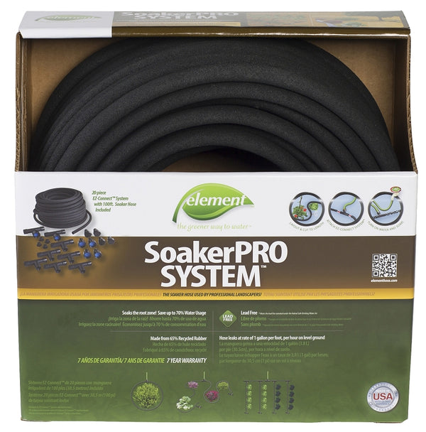 Swan Element SoakerPRO System Soaker Hose Kit, 100' Length, 3/8" Diameter, 20 EZ-Connect System Connectors, Black ELSPAK38100CC