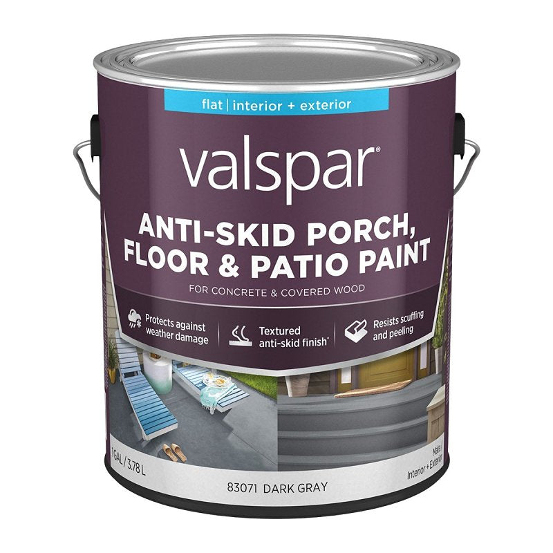 Valspar 024.0082031.007 Anti-Skid Enamel Porch and Floor Paint, 1 gal, Dark Gray