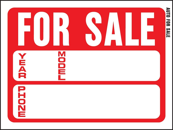 Hy-Ko English For Sale (Auto) Sign Plastic 9 in. H x 12 in. W 20605