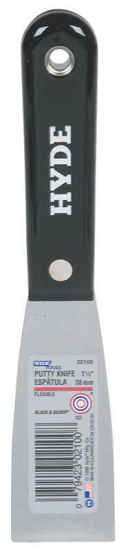 Hyde Black & Silver Professional Putty Knife Flexible Carbon Steel 1-1/2 "