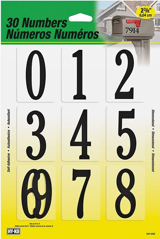 Hy-Ko Products MM-200B Self Adhesive Molded Plastic Numbers, 2.375" High, Black, 30
