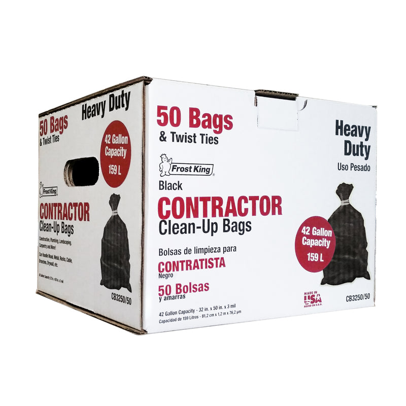 Frost King CB3250/50 Boxed Heavy Duty Contractor Clean, 32" x 50" x 3 mil, 32x50x3 Inch (Pack of 50), 50 Bags, Black