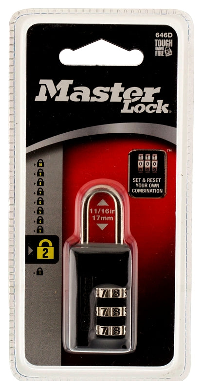 Master Lock 646D Set Your Own Combination Luggage Lock, 13/16 in. Wide with 11/16 in. Long Shackle, Black