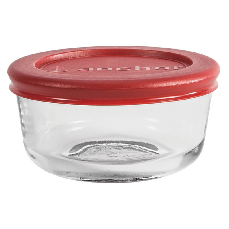 Anchor Hocking Classic Glass Food Storage Container with Lid, Red, 1 Cup
