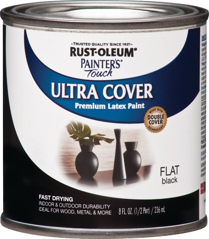Rust-Oleum 1976730 Painter's Touch Latex Paint, Half Pint, Flat Black, 8 Fl Oz (Pack of 1)