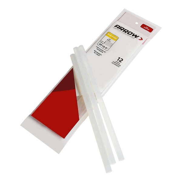 Arrow AP10-4 All Purpose Full Size Glue Sticks for Hot Glue Guns, Use for High Temp and Low Temp Crafting, Hobbies, and General Repair Projects, 10-Inch by 1/2-Inch, Clear, 12-Pack