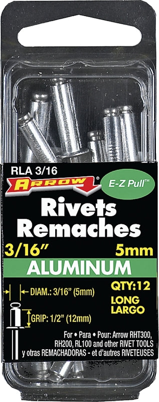 Arrow RLA3/16 Long Aluminum 3/16-Inch Rivets, 12-Pack