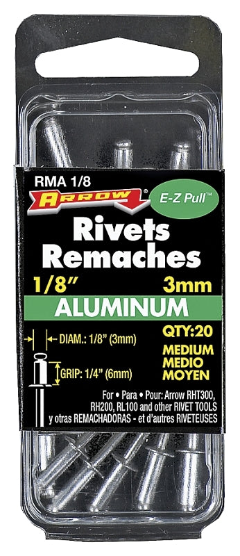 Arrow RMA1/8 Medium Aluminum 1/8-Inch Rivets, 20-Pack