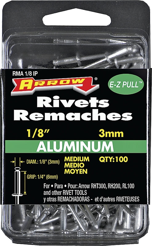 Arrow RMA1/8IP Medium Aluminum 1/8-Inch Pop Rivets for Metal, Fabric, Leather, and Auto Repair, 100-Pack