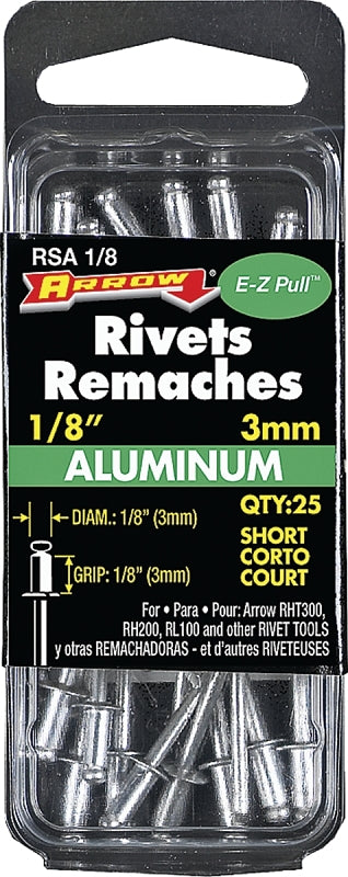 Arrow Fastener RSA1/8 1/8" Short Aluminum Rivets 25 Count
