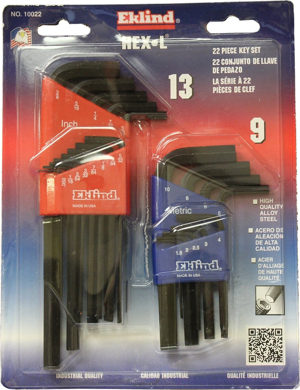 Eklind Tool 22-Piece Short- And Long-Arm L-Wrench Hex Key Set, Sae/metric 10022