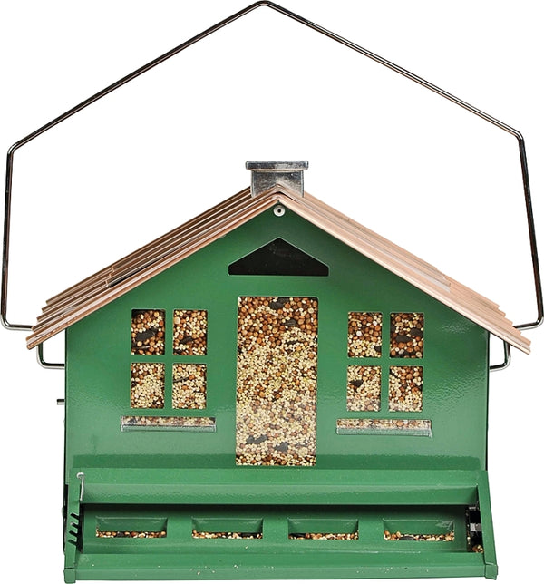 Perky-Pet 339-1SR Squirrel-Be-Gone II Home Style Bird Feeder with Chimney, Squirrel Proof Bird Feeder with Weight-Activated Perches, Large 8lb Capacity Outdoor Wild Bird Feeder