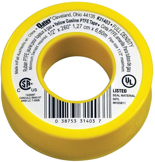 Oatey 31403 Gas Line Thread Seal Tape, 1/2-Inch x 260-Inch, Yellow