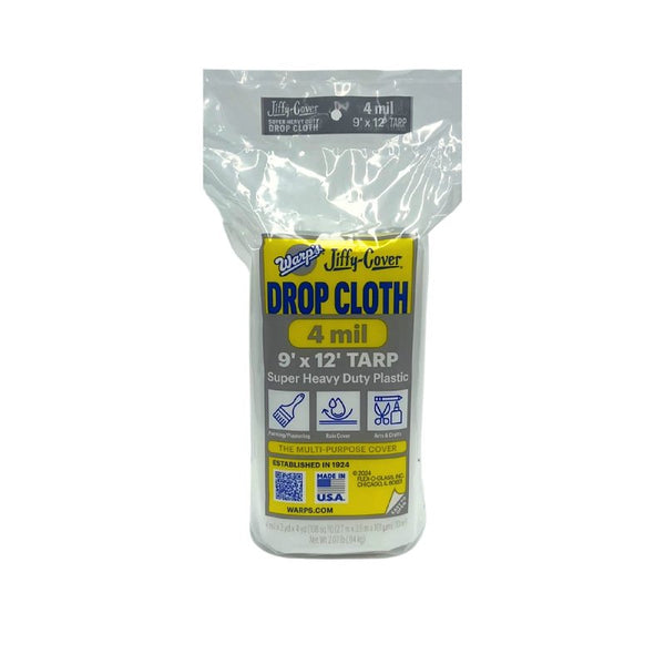Warp Brothers 4JC-912 Wrap Brothers Super Heavy Duty Drop Cloth, 4 Mil X 9 W X 12 Ft L, Clear