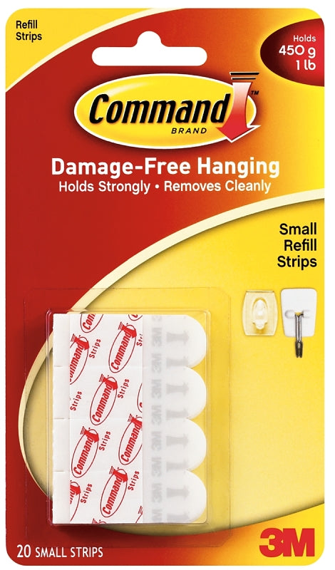 Command Small Refill Adhesive Strips, Damage Free Hanging Wall Adhesive Strips for Small Indoor Wall Hooks, No Tools Removable Adhesive Strips for Living Spaces, 20 White Command Strips 17022