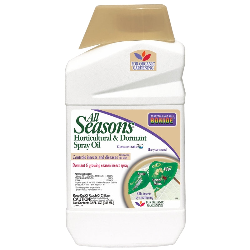 Bonide All Seasons Horticultural & Dormant Spray Oil, 32 oz Concentrate, Disease Prevention & Insect Killer for Organic Gardening