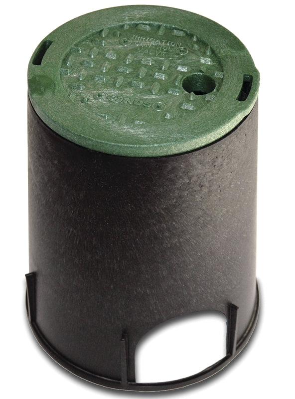 NDS 107BC 6 in. Valve Box and Cover, 9 in. Height, ICV Lettering, Black Box, Green Overlapping Cover, Black/Green 107BC-AST