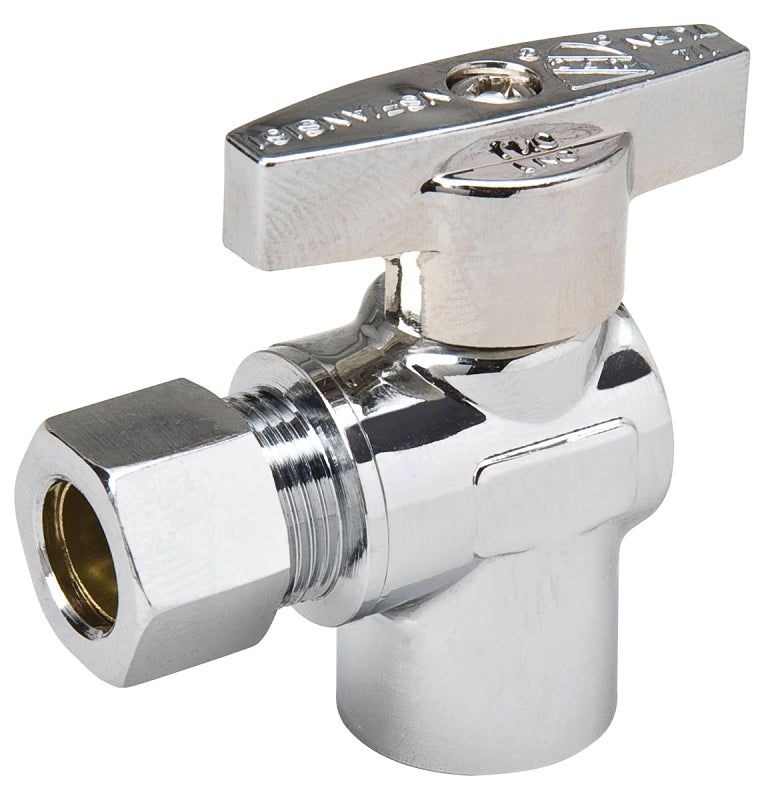 B And K Industries 190-232HC 1/2" Fip X 3/8" Comp Chrome Plated Brass 1/4 Angle Turn Valv