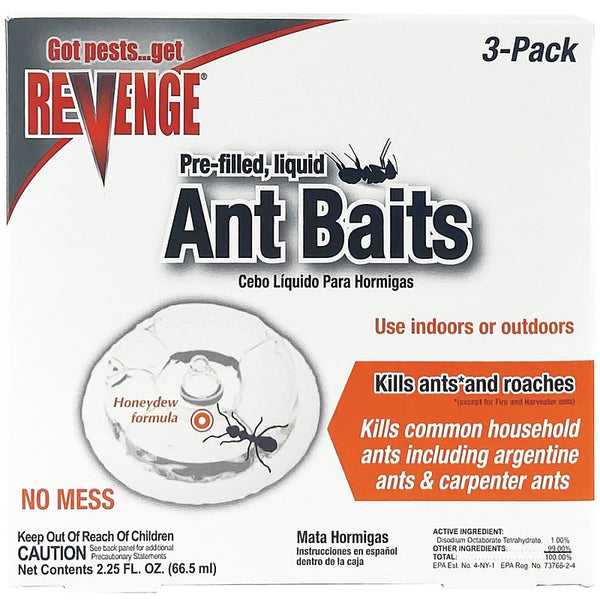 Bonide REVENGE Pack of 3 Liquid Ant Bait Stations, Ready-to-Use Indoors & Outdoors, Kills Ants & Roaches, No Mess Trap 45100