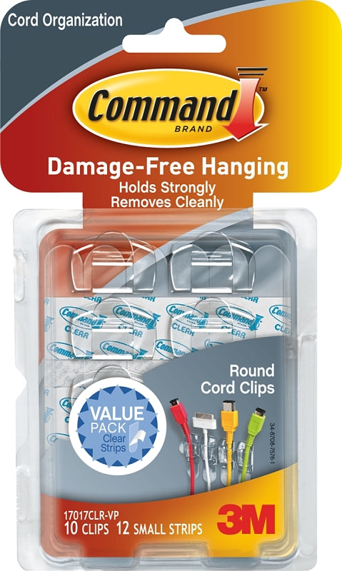 3M Command Strips 17017clr-10es Clear Round Cord Clips 10 Count With Command Adhesive Strips 17017CLR-VP