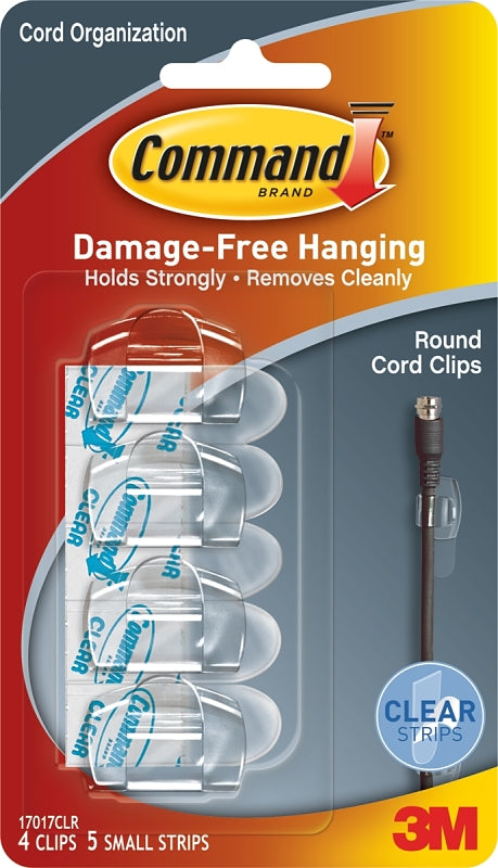 Command Round Cord Clips, Clear, 4-Clips (17017CLRES)