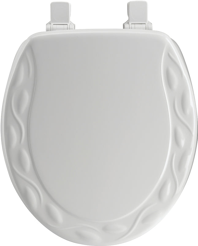 MAYFAIR 34ECA 000 Sculptured Ivy Toilet Seat will Never Loosen and Easily Remove, ROUND, Durable Enameled Wood, White