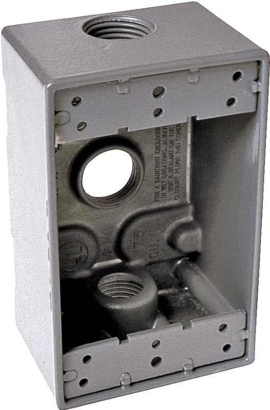 Hubbell-Bell 5324-0 Single-Gang Weatherproof Box Three 3/4 in. Threaded Outlets, Gray Finish