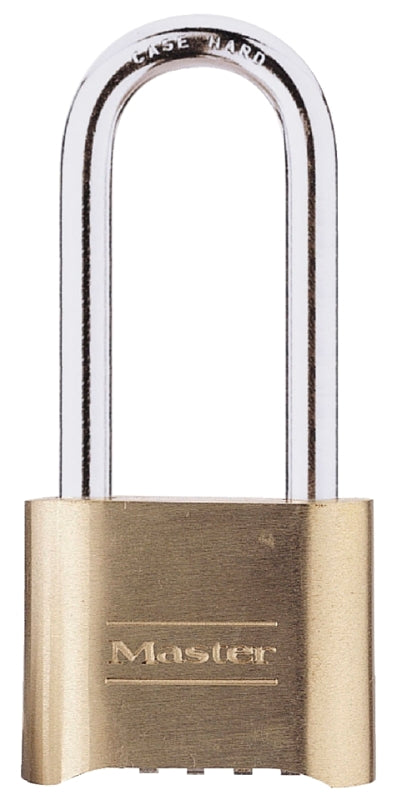 Master Lock Brass Combination Lock, Gate Lock for Outdoor Fence or Shed, Customizable Combination Padlock with Extended 2-1/4-Inch-Long Shackle, 175DLH