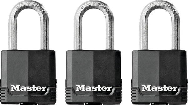Master Lock Magnum Outdoor Padlock with Key and Weatherproof Cover, Keyed Alike Gate Locks, 3 Pack, Black and Silver M115XTRILF