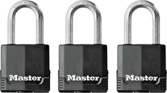 Master Lock Magnum Outdoor Padlock with Key and Weatherproof Cover, Keyed Alike Gate Locks, 3 Pack, Black and Silver M115XTRILF