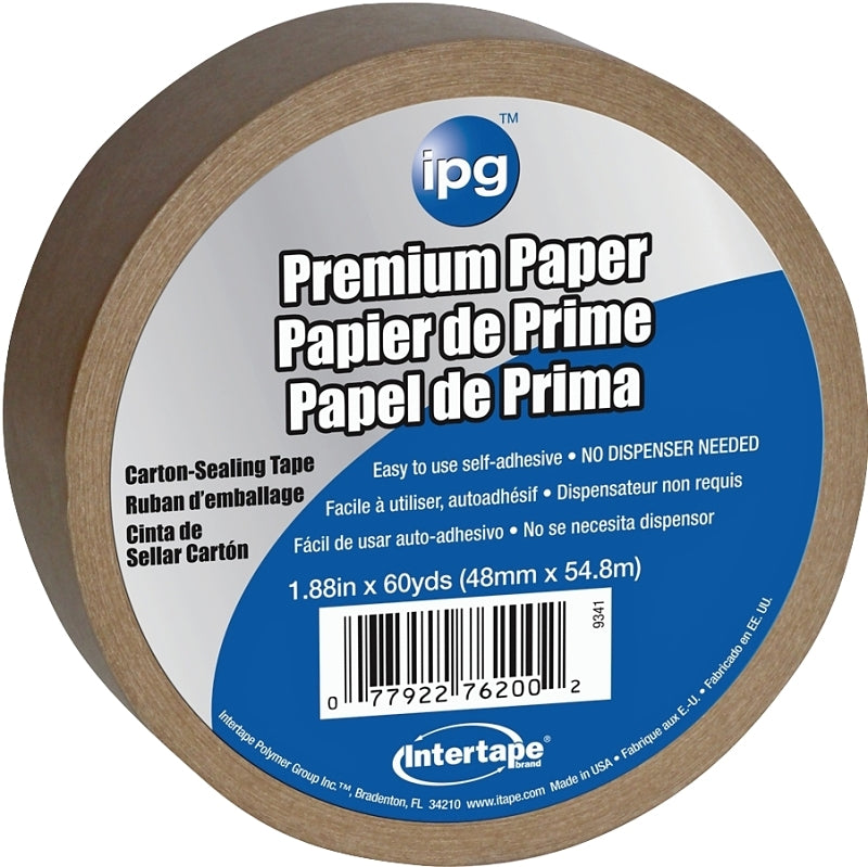 IPG 9341 Kraft Paper Flatback Premium Packing Tape, 1.88" x 60 yd, Brown, (Single Roll) (packaging may vary)