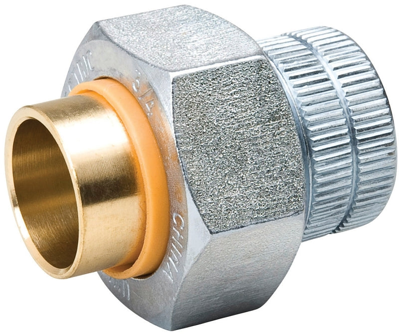 Mueller 168-004NL Dielectric Pipe Union, 3/4 in, FPT X C, 1.88 in L, 250 Psi, Galvanized, 180 Deg F, 0.75 Inch, Brass