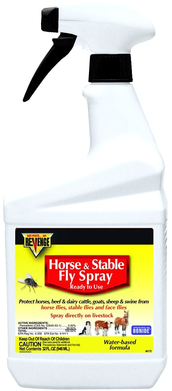Bonide REVENGE Horse & Stable Fly Spray, 32 oz Ready-to-Use, Long Lasting Insecticide Controls and Repels Fleas and Ticks 46172