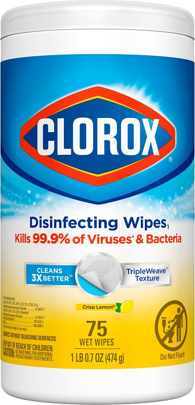 Clorox Disinfecting Wipes, Bleach Free Cleaning Wipes - Crisp Lemon - 75 Count 01628