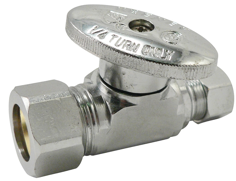Plumb Pak PP2041PCLF Quarter Turn Straight Stop Valve, 5/8 X 3/8 X Compression, Chrome Plated