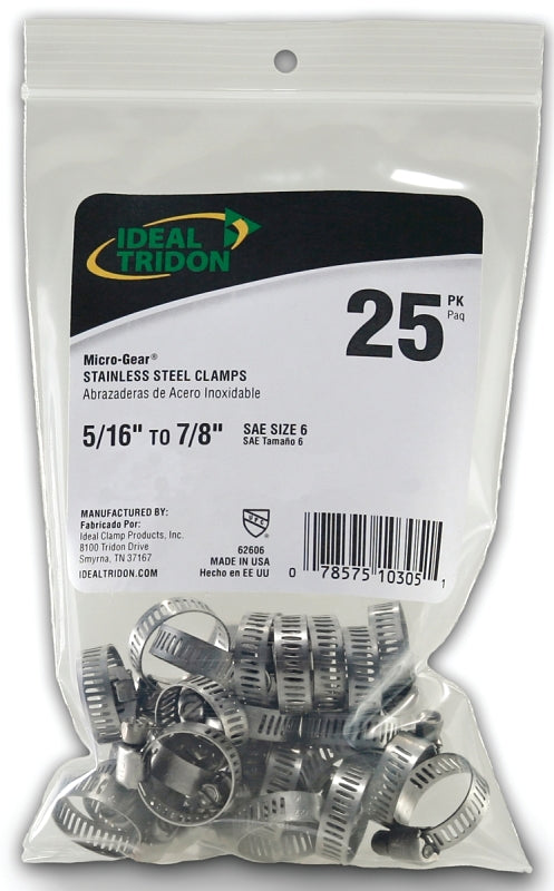 Ideal Tridon 62606 Micro-Gear 5/16" x 7/8" Stainless Steel Hose Clamps, 25-Pack