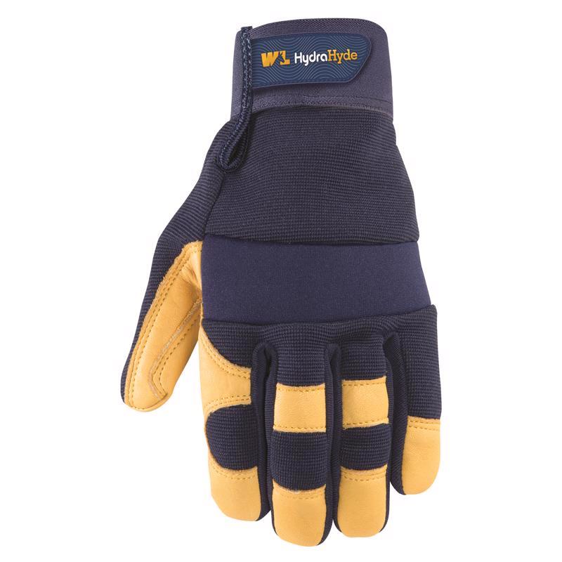 Wells Lamont Men's Leather Palm Work Gloves | Heavy Duty, Form Fitting for Improved Dexterity | Made with Water-Resistant HydraHyde, Medium (3207M) , Blue
